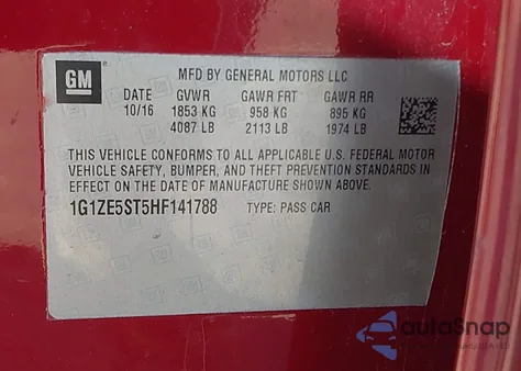 2017 Chevrolet Malibu 1Lt из США, поврежденный, VIN 1G1ZE5ST5HF141788